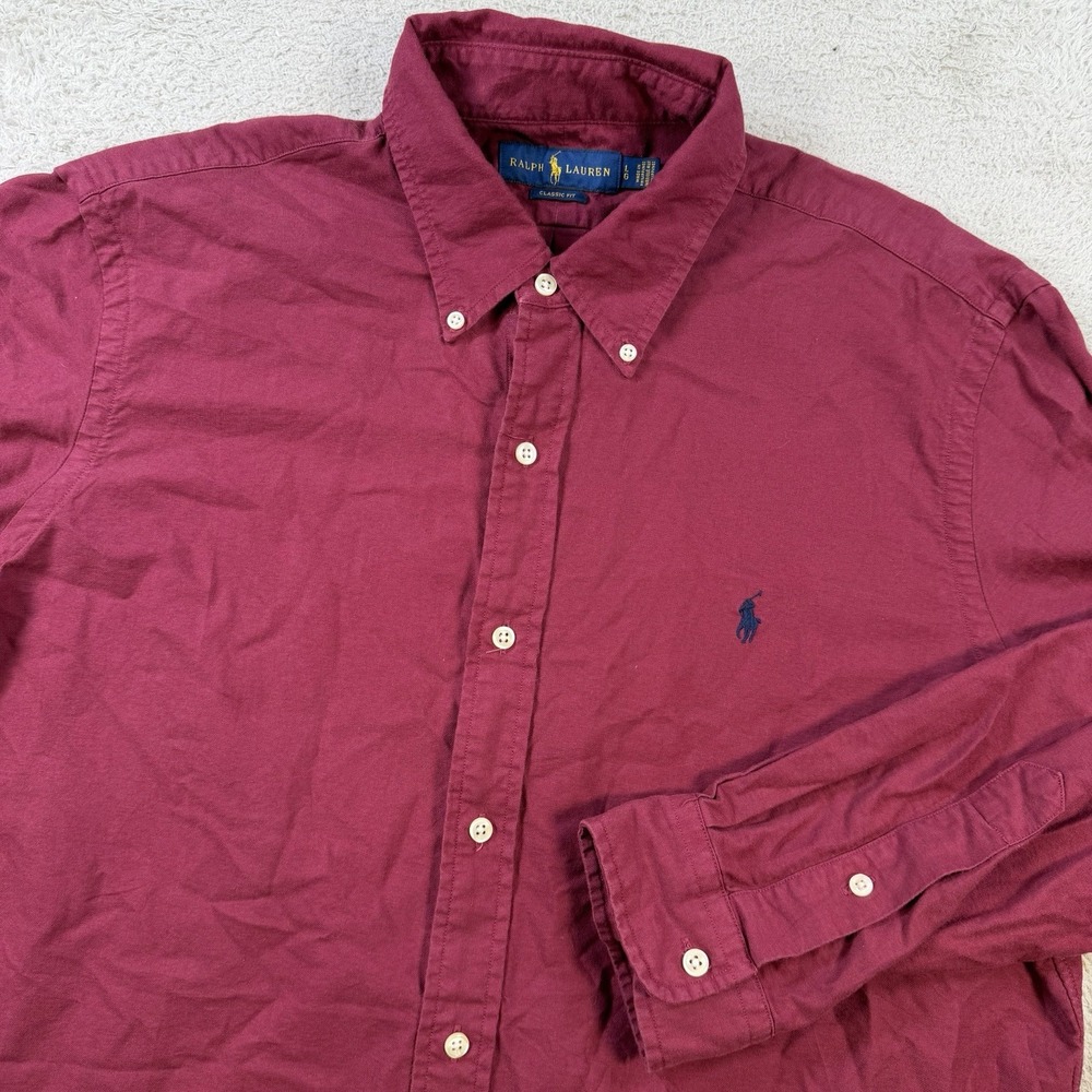 Polo Ralph Lauren Shirt Mens Large Red Classic Fit Long Sleeve Button Down Pony